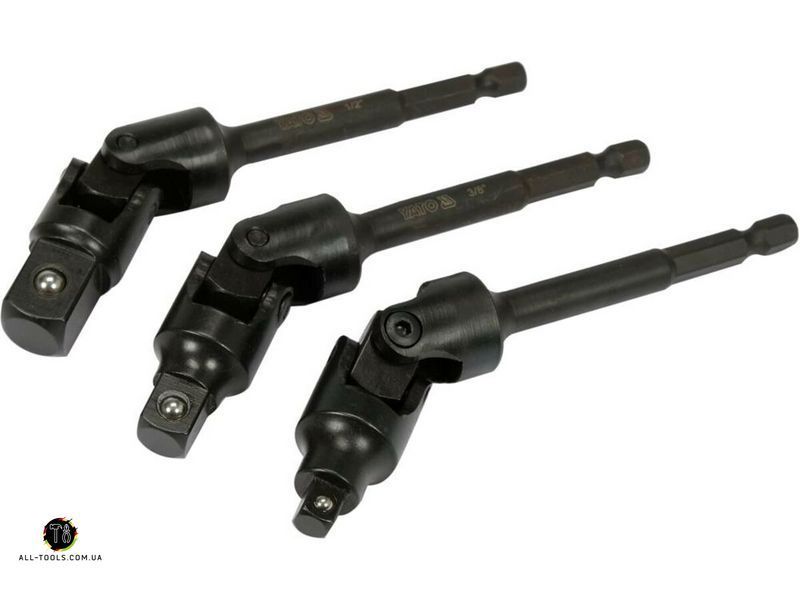 Тримачі-адаптери торц головок шар YATO: з 6-гран.- 1/4" до квадр-1/4",3/8",1/2", L= 125мм, Cr-V, 3шт YT-04641 фото